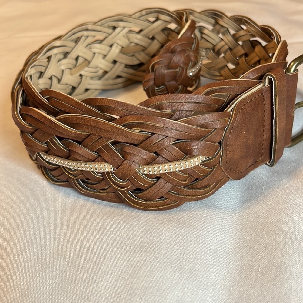Braided Brown Tan Woven Belt Adjustable Casual Boho Belt Medium
